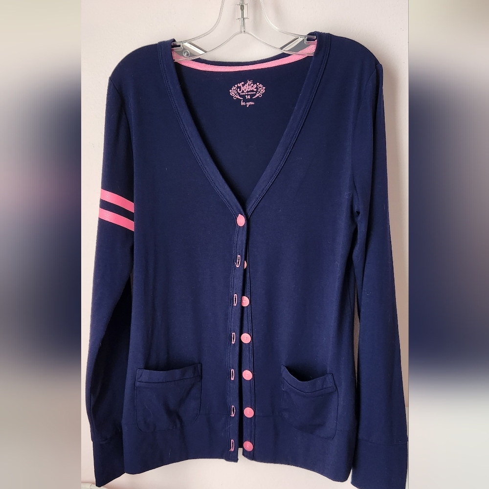 Juatice Navy Blue and Pink Cardigan